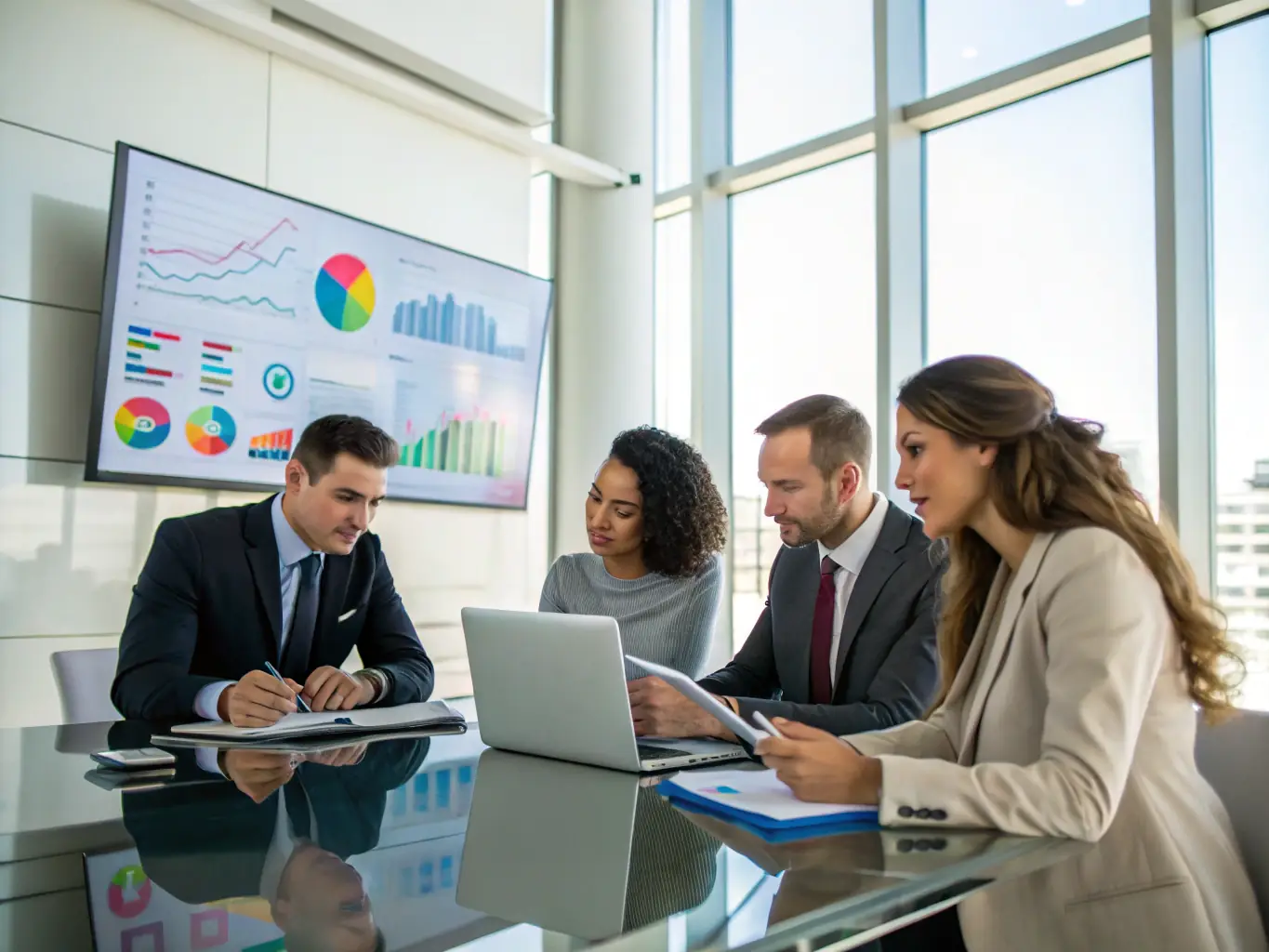 A digital illustration depicting a diverse group of small business owners collaborating around a digital dashboard, symbolizing the community and support Digivize provides.