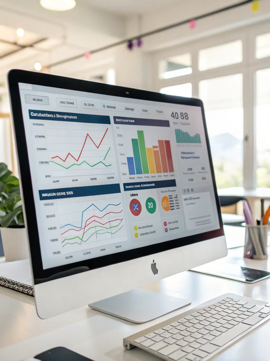 A dashboard displaying SEO analytics and automated marketing campaign results, highlighting improved search engine rankings and increased traffic.
